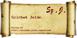 Szirbek Jolán névjegykártya