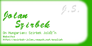 jolan szirbek business card